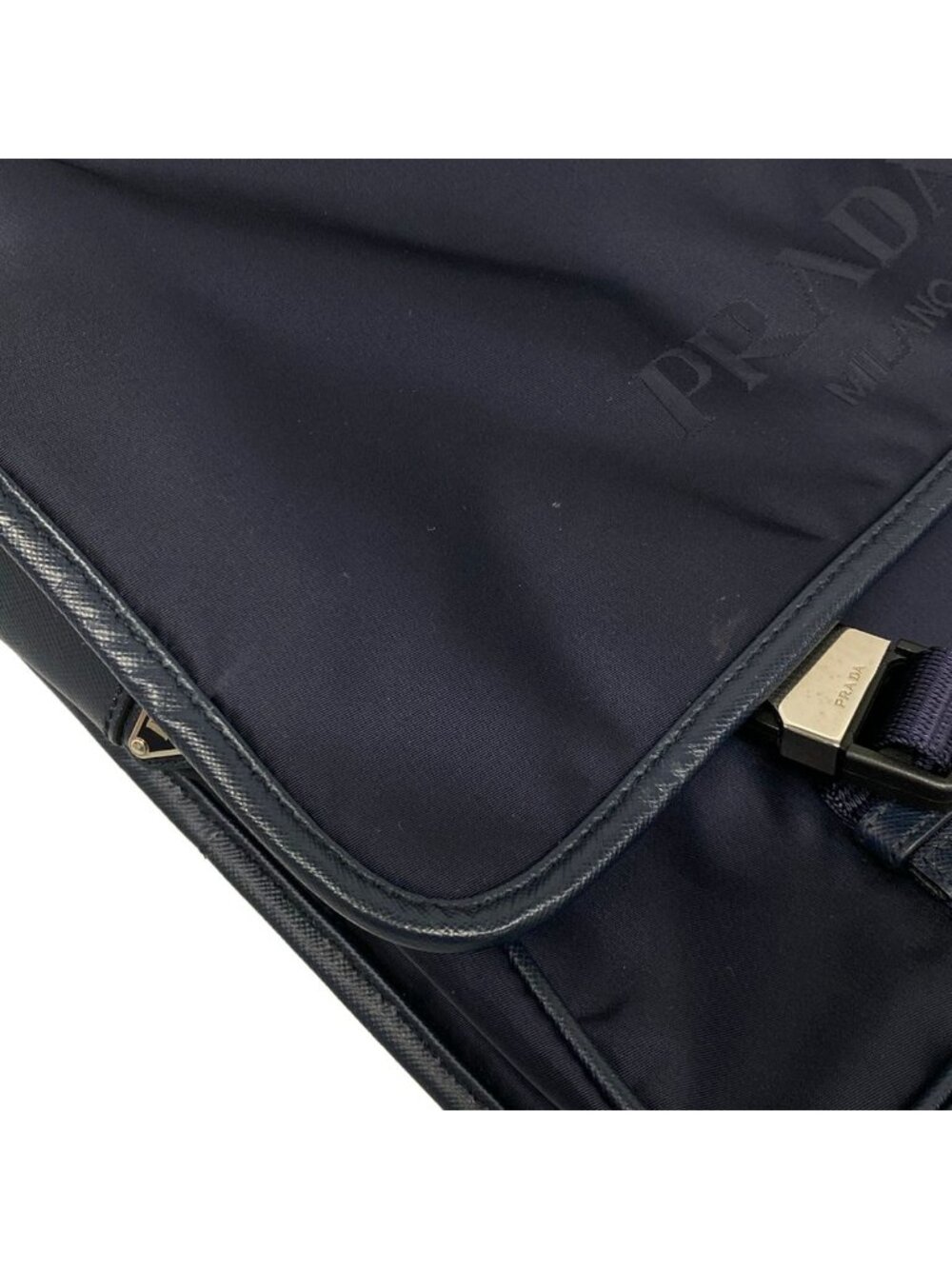 Prada Shoulder Bag Dark Navy Logo Leather - Picture 13 of 15